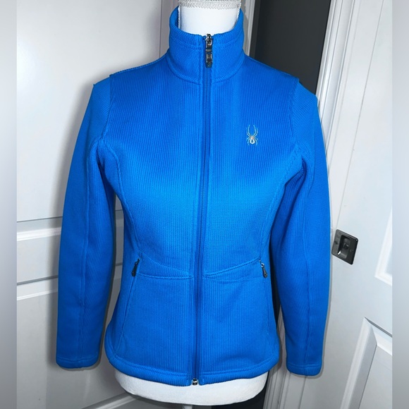 Spyder Blue Core Fleece Full Zip Jacket Warm Athletic Ski Layer - Picture 2 of 16